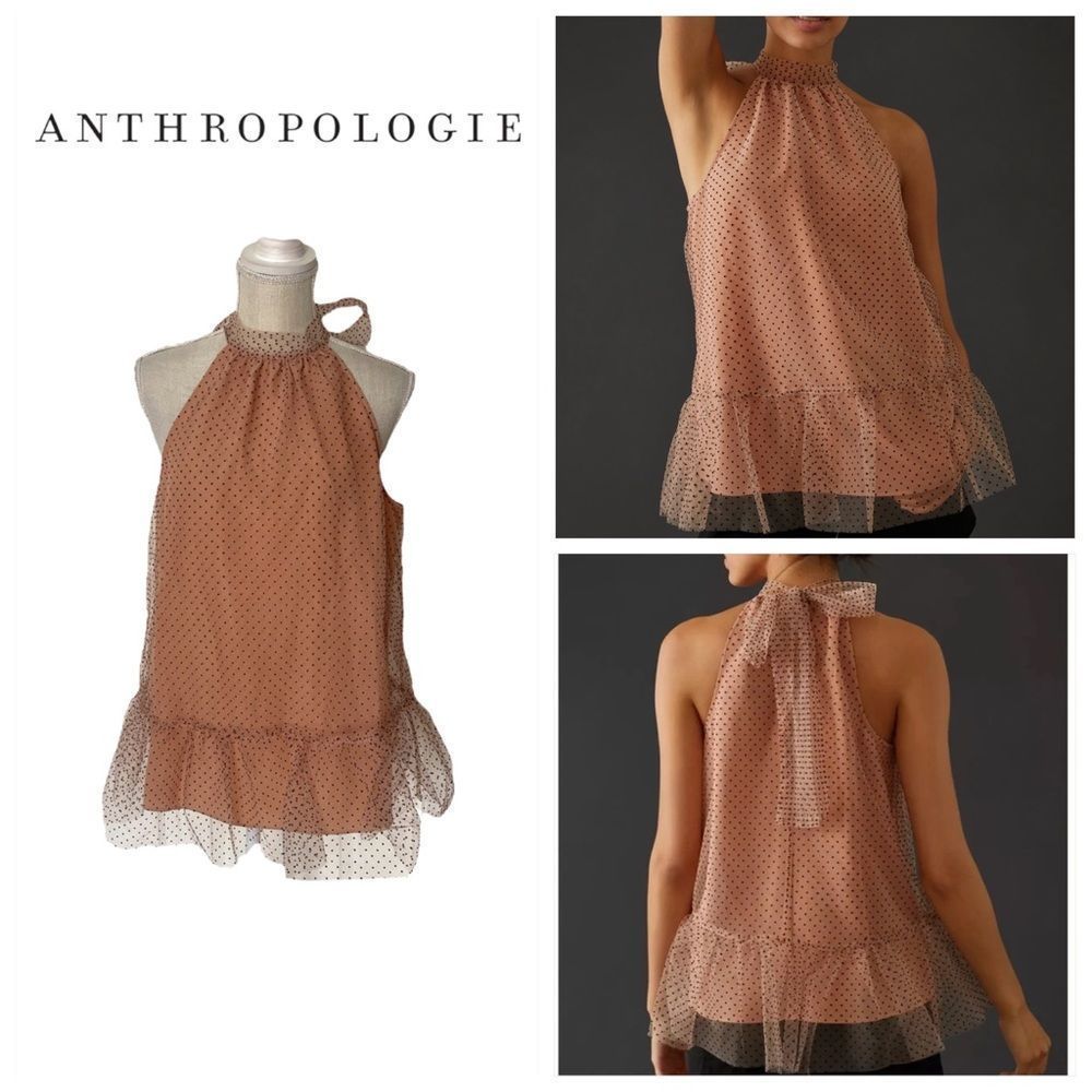 Anthropologie Flocked Halter Top